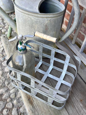 Metall Zink Tragekorb rechteckig Holzgriff Landhausstil H32