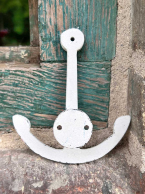 Metall Garderobenhaken Anker weiß Shabby maritim H12