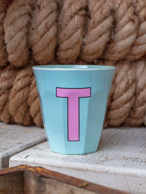 Rice Melamin Becher hellblau Buchstabe T