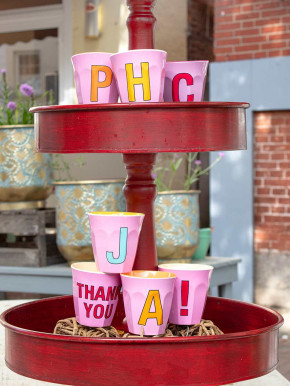 Rice Melamin Becher rosa Buchstabe P
