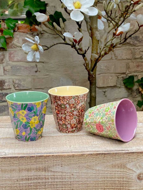 Rice Melamin Becher medium lila grün gelbe Blumen