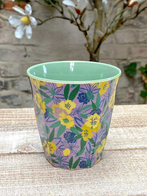 Rice Melamin Becher medium lila grün gelbe Blumen