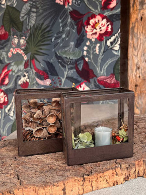 Shabby Metall Kerzenhalter Häuschen rostbraun H12