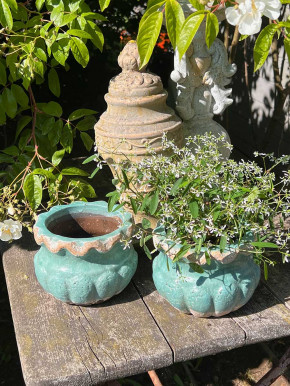 Antik Vintage Shabby Blumentopf Keramik türkis H13 D17