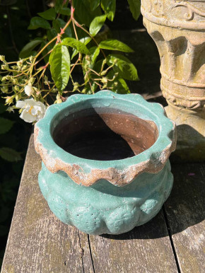 Antik Vintage Shabby Blumentopf Keramik türkis H13 D17