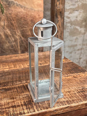Eisenblech Zink Laterne mit Glaswänden und Aufhängung H22