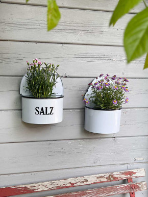 Emaille Ablageschale Salz Landhaus weiß zum Aufhängen H19