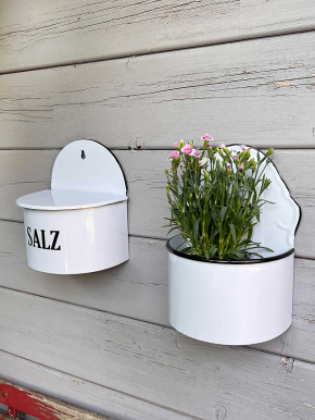 Emaille Ablageschale Salz Landhaus weiß zum Aufhängen H19