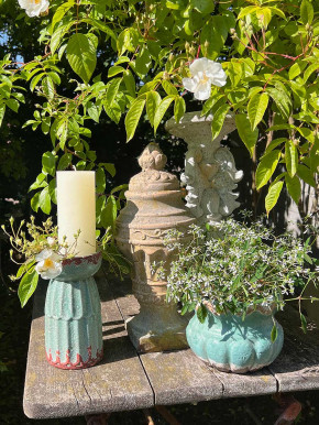 Großer Kerzenhalter Säule Antik Keramik Vintage grün H21