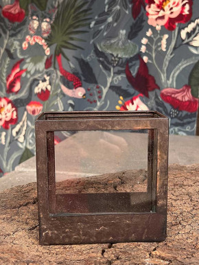 Shabby Metall Kerzenhalter Häuschen rostbraun H12