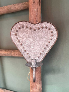 Eisenblech Zink Wand-Kerzenhalter Herz Stabkerze