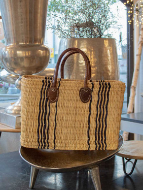 Schmale Korbtasche Shopper schwarze Streifen S H27