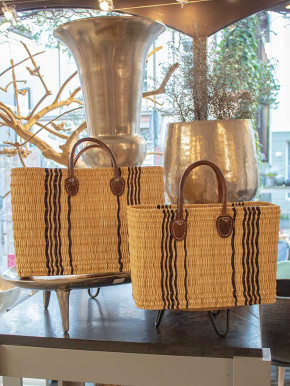 Schmale Korbtasche Shopper schwarze Streifen S H27