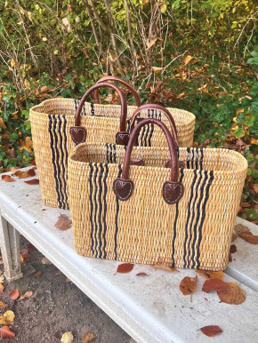 Schmale Korbtasche Shopper schwarze Streifen S H27