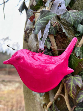 Shabby Blechvogel Metallanhänger pink zum Aufhängen