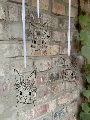 Plexiglas Fensterbild Hase mit Blumenkranz 15cm
