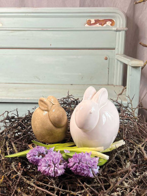 Keramik Hase Levi geduckt grün krakelee M H18