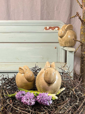 Keramik Hase Levi geduckt grün krakelee L H24