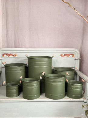 Metalleimer Zenon grün mit Holzgriffen S H15.5