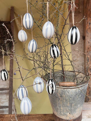 12er Pack Hühner-Eier Stripes grau schwarz H6