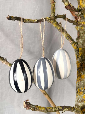 12er Pack Gänse-Eier Stripes grau schwarz H8