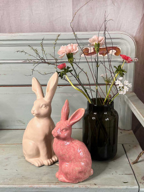 Keramik Hase Colin sitzend rosa lackiert H27