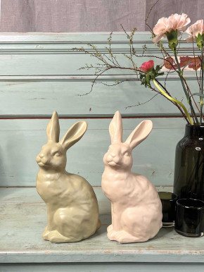 Keramik Hase Colin sitzend creme matt H27