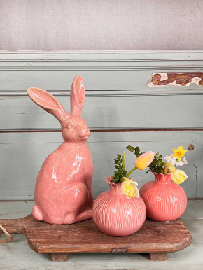 Keramik Hase Colin sitzend rosa lackiert H37