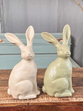 Keramik Hase Colin sitzend creme matt H37