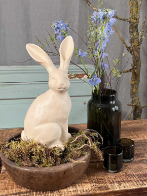 Keramik Hase Colin sitzend creme matt H37