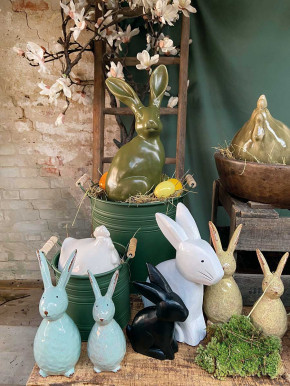 Keramik Hase Colin sitzend grün matt H37