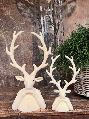 Hirschkopf Tasko Samt beflockt beige sand H60