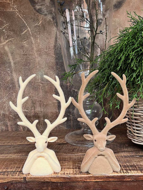 Hirschkopf Tasko Samt beflockt beige sand H30