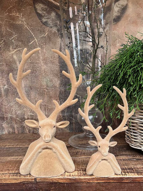 Hirschkopf Tasko Samt beflockt braun H30