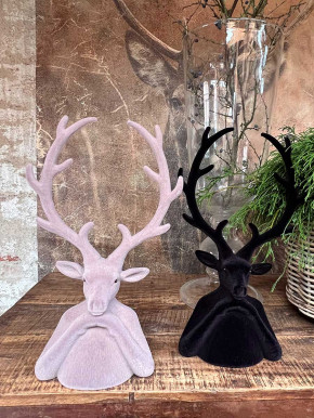 Hirschkopf Tasko Samt beflockt schwarz H45