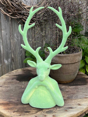 Hirschkopf Tasko Samt beflockt eukalyptus grün H45 Hirschkopf Tasko Samt beflockt eukalyptus grün H45