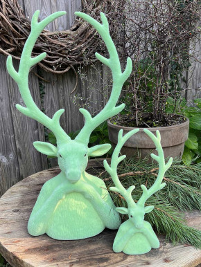 Hirschkopf Tasko Samt beflockt eukalyptus grün H45 Hirschkopf Tasko Samt beflockt eukalyptus grün H45