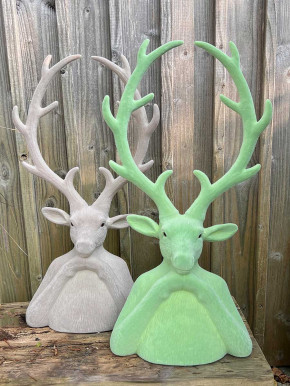 Hirschkopf Tasko Samt beflockt eukalyptus grün H45 Hirschkopf Tasko Samt beflockt eukalyptus grün H45