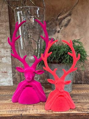 Hirschkopf Tasko Samt beflockt hellrot H45