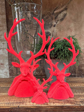 Hirschkopf Tasko Samt beflockt hellrot H45