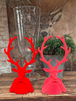 Hirschkopf Tasko Samt beflockt hellrot H45