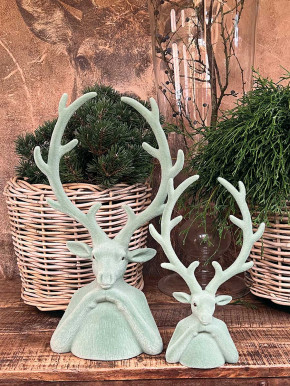 Hirschkopf Tasko Samt beflockt salbei H30