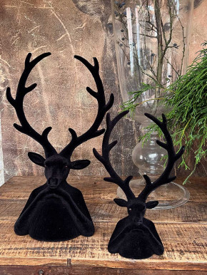 Hirschkopf Tasko Samt beflockt schwarz H45