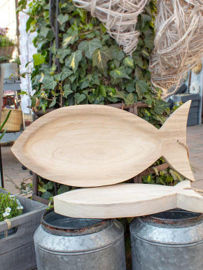 Geschnitzte Holzschale Fisch mit Tampen klein 39 cm