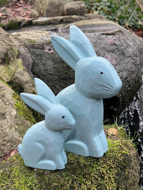 Bemalter Holzhase Osterhase Hase Landhausstil geschnitzt blau L