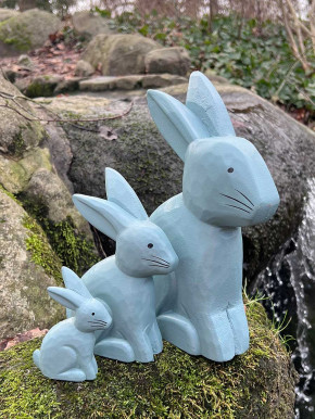 Bemalter Holzhase Osterhase Hase Landhausstil geschnitzt blau L