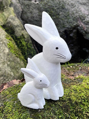 Bemalter Holzhase Osterhase Hase Landhausstil geschnitzt weiß S