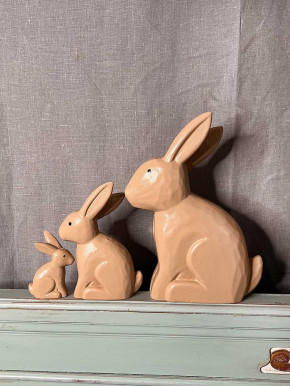 Bemalter Holzhase Rabbit Osterhase Hase Landhausstil geschnitzt braun L