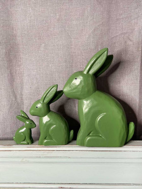 Bemalter Holzhase Rabbit Osterhase Hase Landhausstil geschnitzt grün S