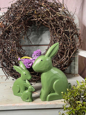 Bemalter Holzhase Rabbit Osterhase Hase Landhausstil geschnitzt grün L
